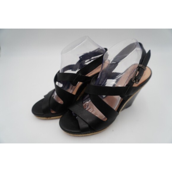 Vince Camuto Black Crisscross Straps Espadrille Trim Platform Wedge Sandals Sz 9 - Picture 10 of 16